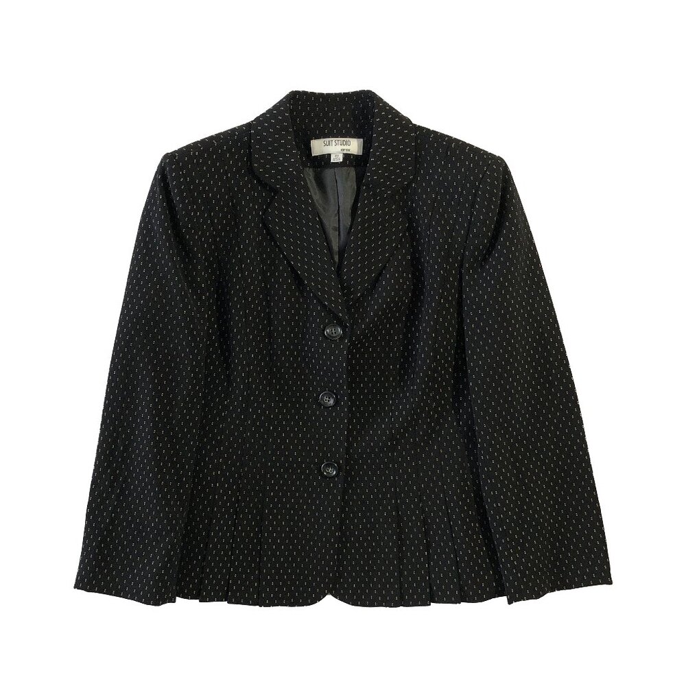 Suit Studio Womens Size 10 Black 3 Button Pleated Blazer Jacket